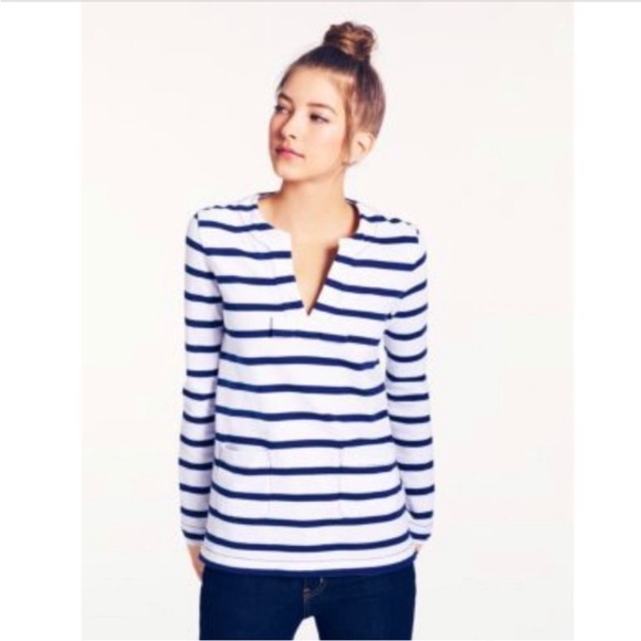 kate spade Tops - Kate Spade Nautical Stripe V neck Cotton Tropez Top w Pockets & Bow Navy White